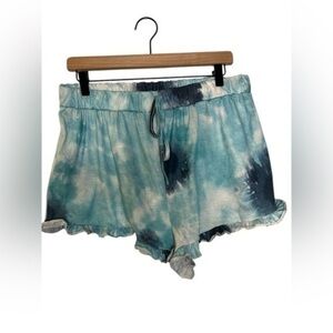 Blue Tie-Dye Ruffle Hem Shorts